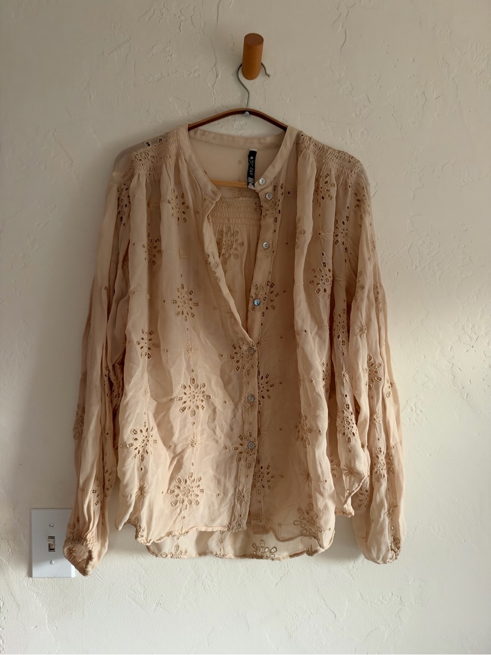 Zara Light Beige Eyelet Button-Front Women's Top